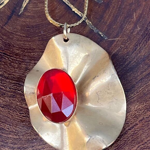 Vintage Space Age Modern Necklace 70s Gold Jewelry Modernist - Picture 5 of 7